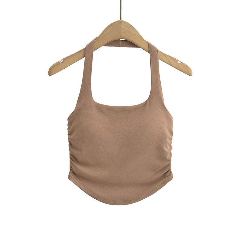 Dame Sporty Cropped Top med Scoop-Udskæring og Rynkede Detaljer Stilla