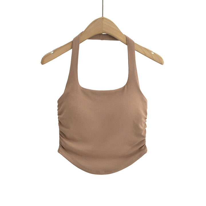Dame Sporty Cropped Top med Scoop-Udskæring og Rynkede Detaljer Stilla