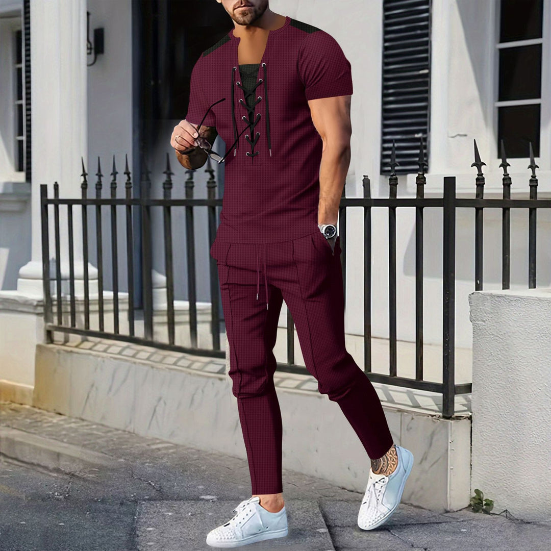 Herrer afslappet Lace-Up T-Shirt med moderne snit og kropsnær pasform Stilla