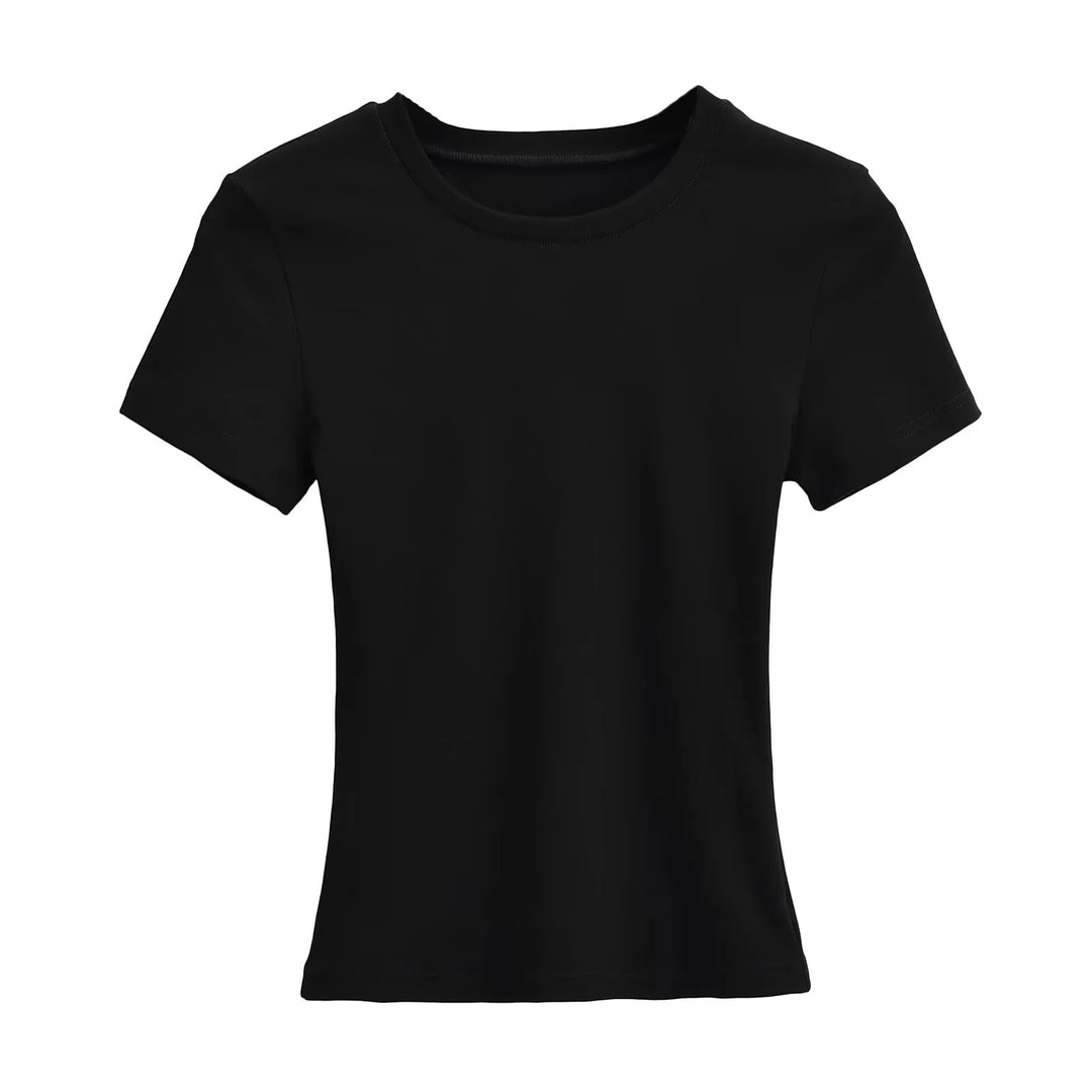 Damer figursyet Basic-T-shirt lavet af åndbart bomuldsblanding med rund halsudskæring Stilla