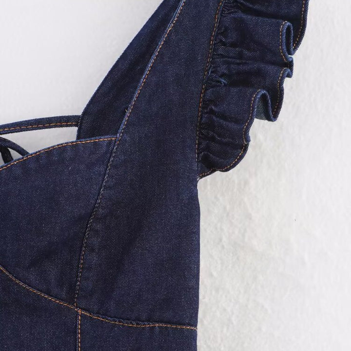 Femme Flirty Denim Mini Kjole med Flæseærmer Stilla