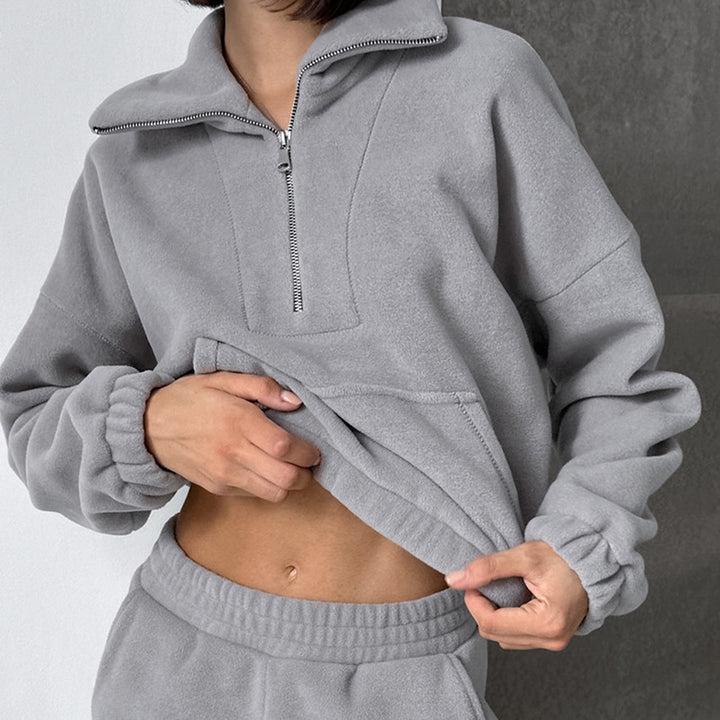 Dame Fleece-lounge sæt med kort lynlås og elastisk talje Stilla