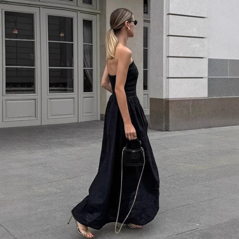 Dame Lang Chiffonkjole med off-shoulder design og elegant snit Stilla