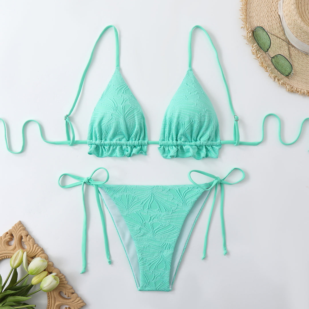 Dame triangel-bikini med rynkedetaljer Skovae