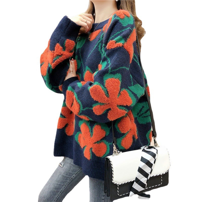 Femme Floral Oversize Strikpullover Stilla