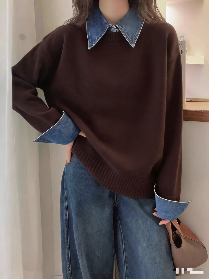 Kvinders sweater med fashionabel skjortekrave og blødt materiale Stilla