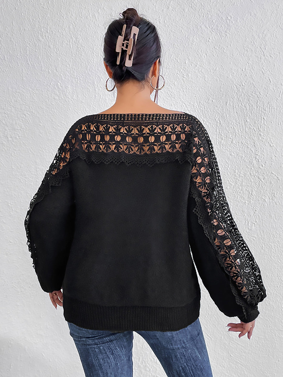 Dame Elegant Spids-Overlay Pullover Stilla