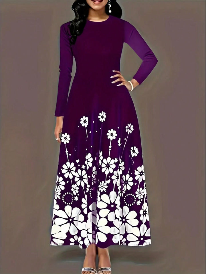 Dame Maxikjole med floralt print og lange ærmer Stilla