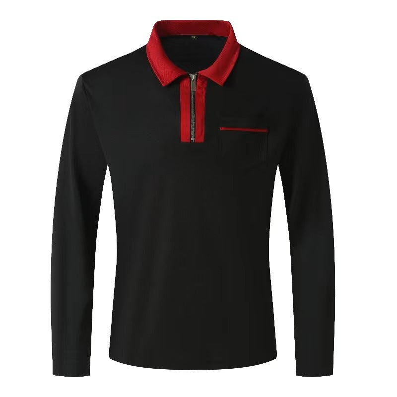 Herrer nan elegant Langærmet poloshirt med markeret ståkrave metal kort lynlås og brystlomme Skovae