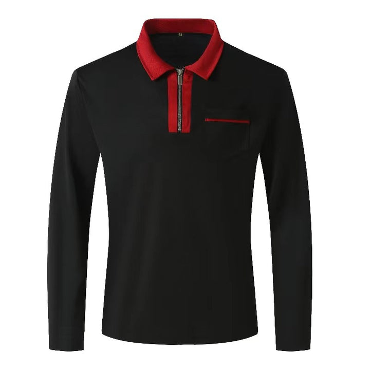 Herrer nan elegant Langærmet poloshirt med markeret ståkrave metal kort lynlås og brystlomme Skovae