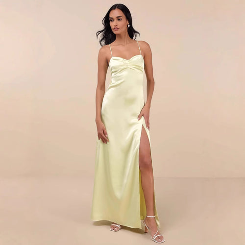 Dame Elegant Maxikjole med asymmetrisk kant og modisk split Stilla
