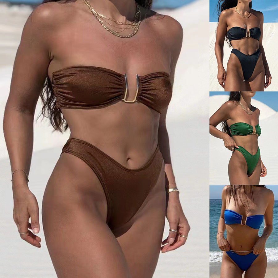 Dame bandeau-bikini med elegant ringdetalje og høj skæring Stilla