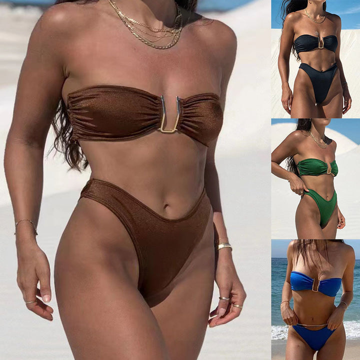 Dame bandeau-bikini med elegant ringdetalje og høj skæring Stilla