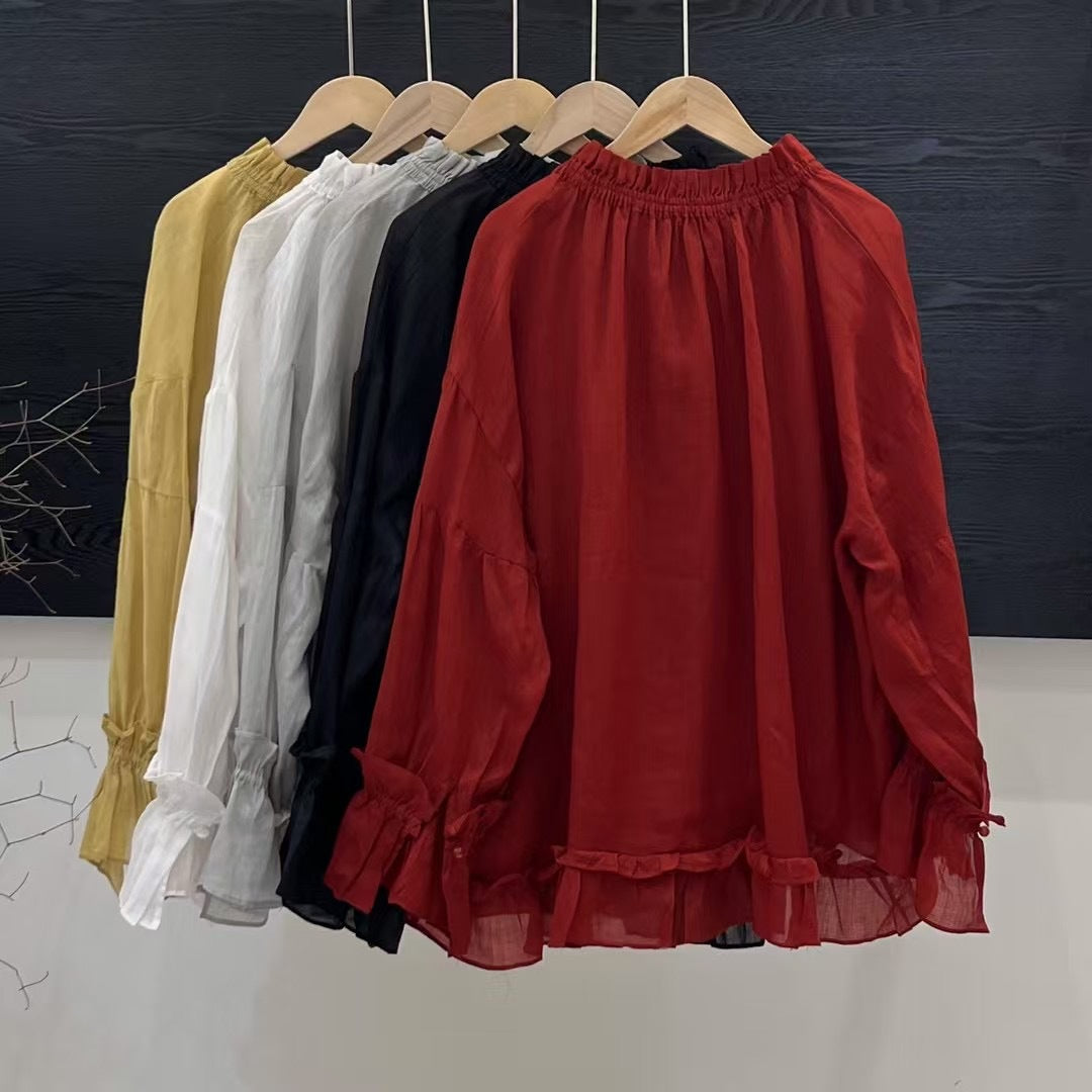 Femme Elegante Flæsebluse med Flæse-detalje Stilla