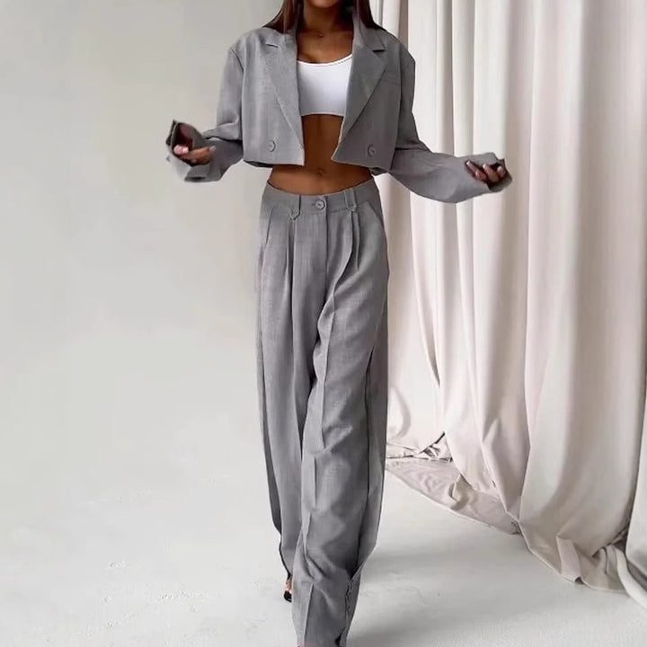 Dame Skræddersyet Cropped Blazer og Vidde-Bukser Sæt Stilla