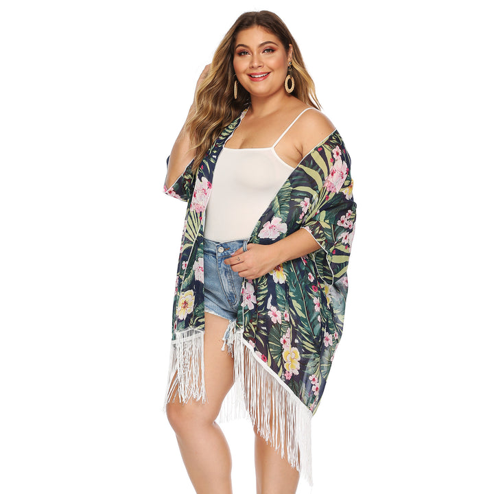 Dame luftig strandkimono med frynsede accenter Skovae