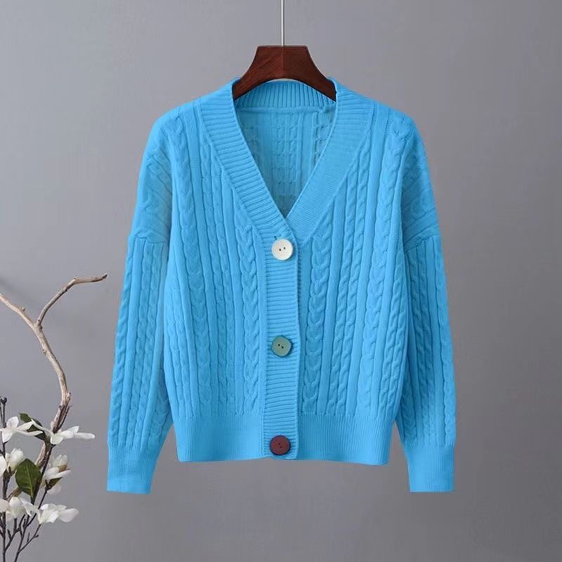 Kvinders chunky strik cardigan med V-hals og dekorative knapper Stilla