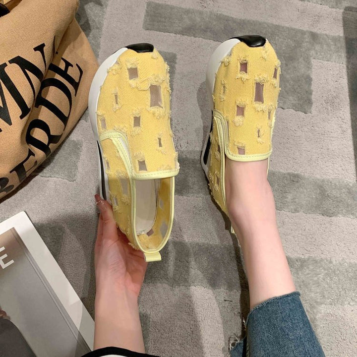 Dame Åndbare Slip-On Sneakers med stilfuld Uddragningsdesign Stilla