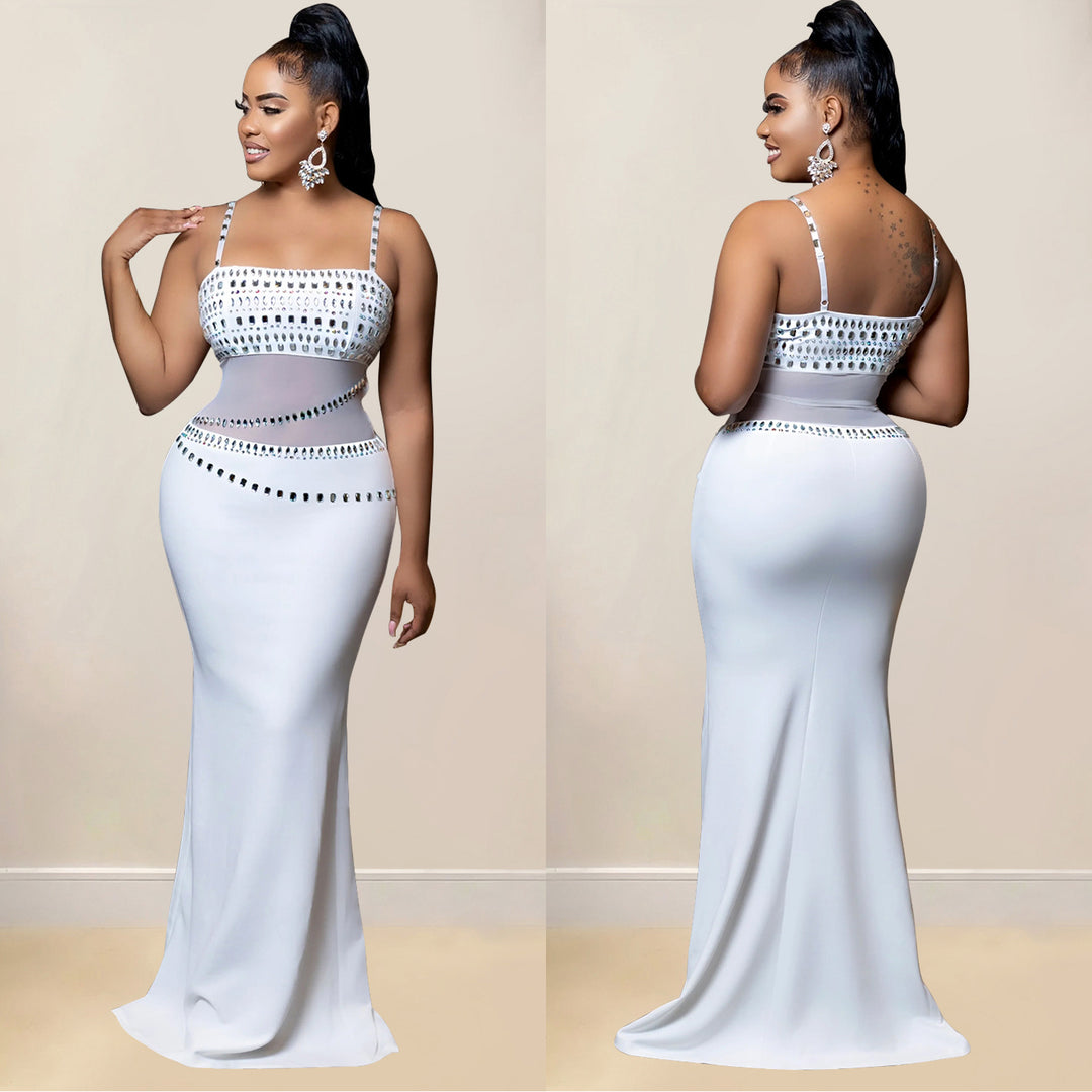 Dame Figurtilpasset Aftenkjole med gennemsigtigt Overdel og Strassdekorationer Stilla
