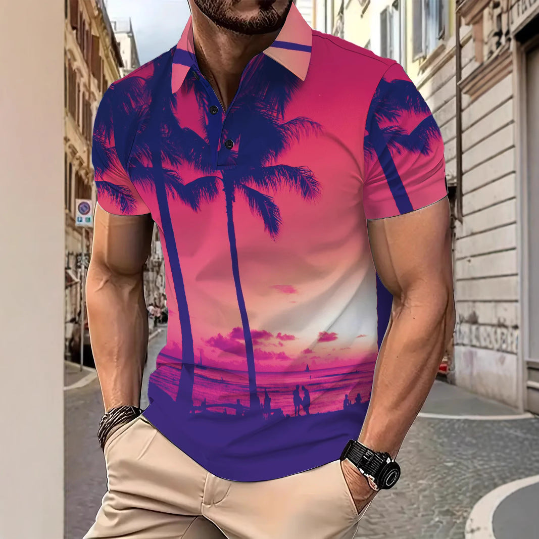 Herre poloshirt med tropisk fotoprint og høj kvalitets åndbar bomuld Stilla