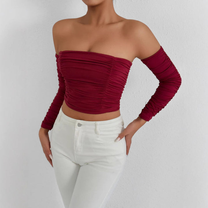 Dame Off-Shoulder Crop Top med Fald Skovae