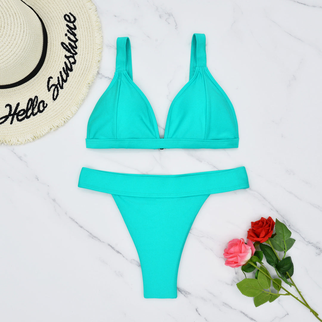 Dame trekant-bikini med blomsterprint og justerbare stropper Skovae