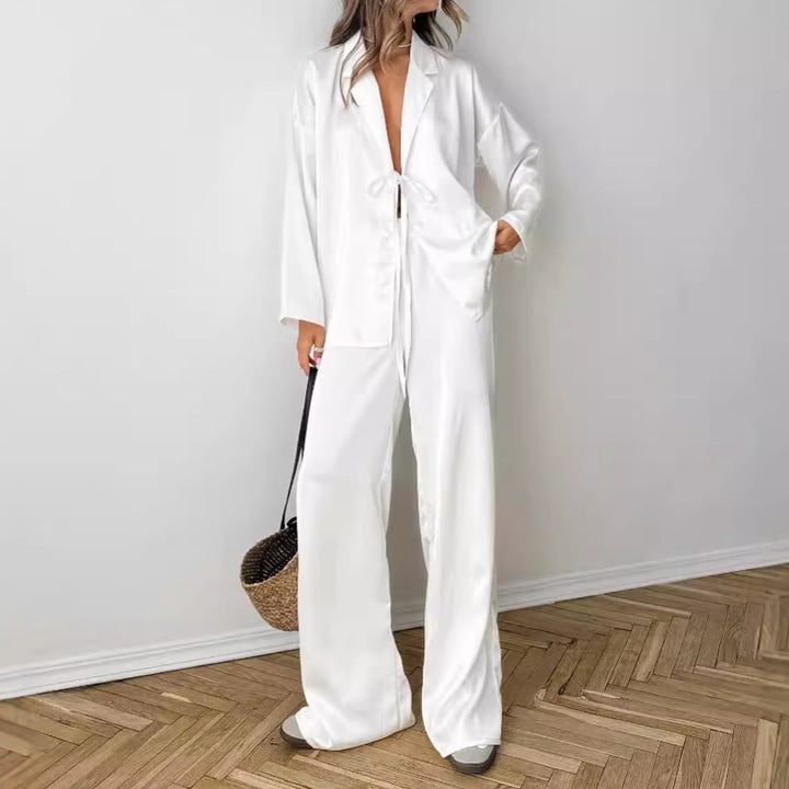 Dame elegant lounge-sæt med løst siddende bukser og flot bælte Stilla