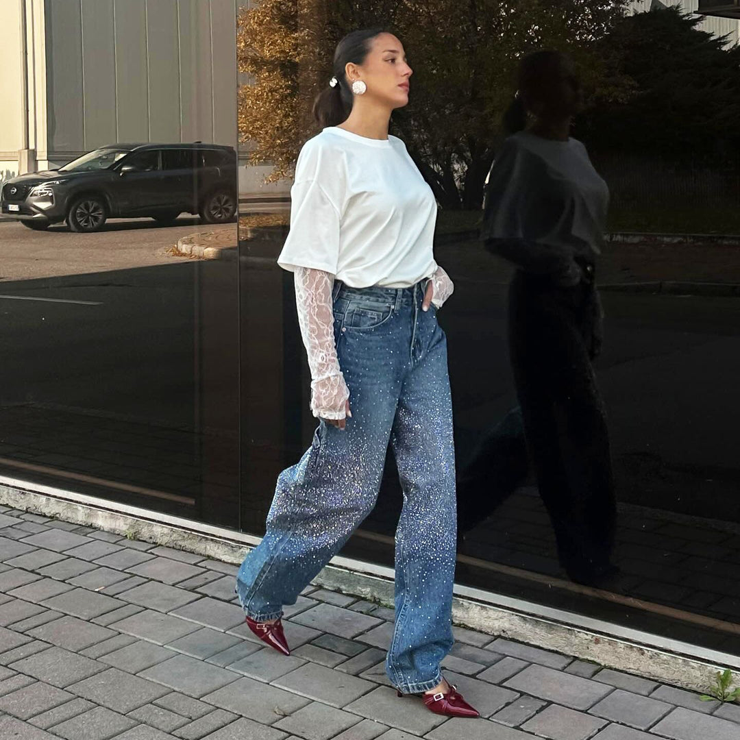 Kvinders fashionable oversized T-shirt med blondeærmer Stilla
