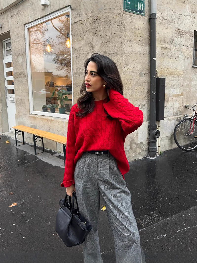 Dame strikpullover med iøjnefaldende flette-design Stilla
