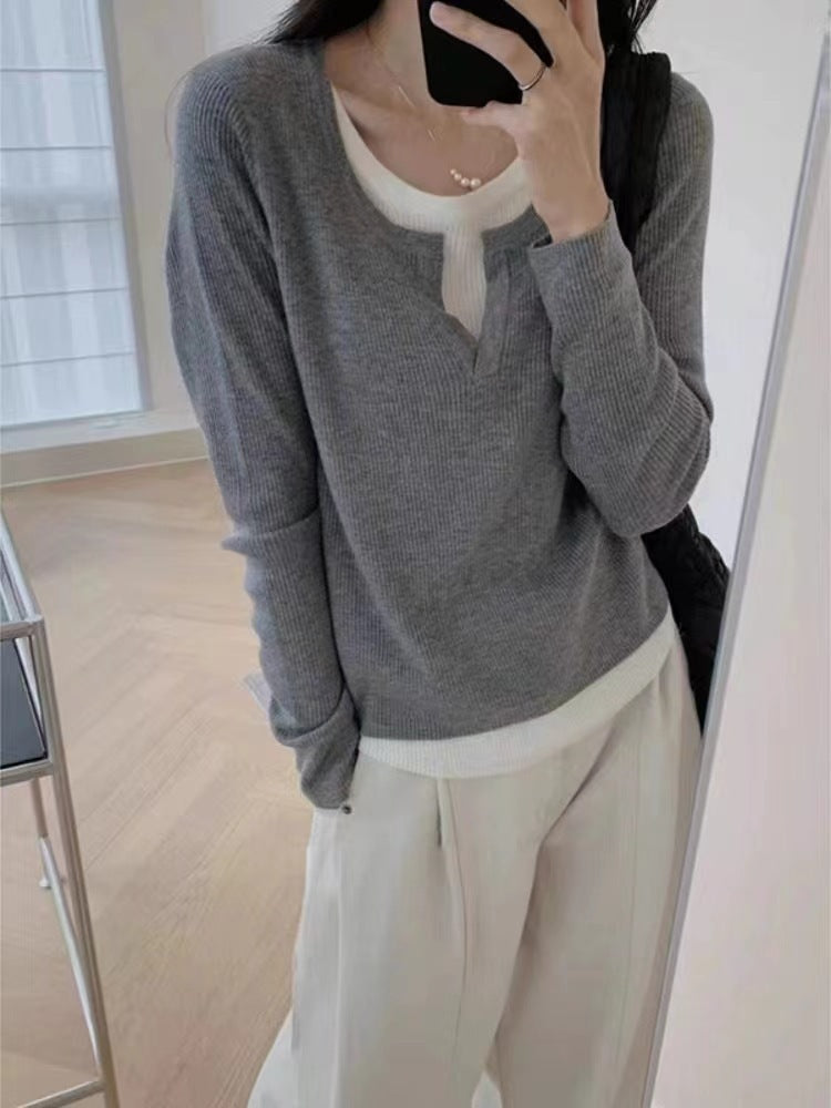 Dame finstrik pullover med V-udskæring og raglanærmer Stilla