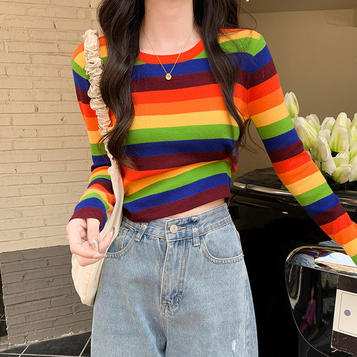 Ladies kortærmet stribet crop top Stilla