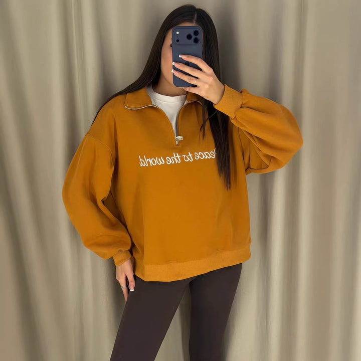 Damer casual sweatshirt med høj krave og motiverende tekst Stilla