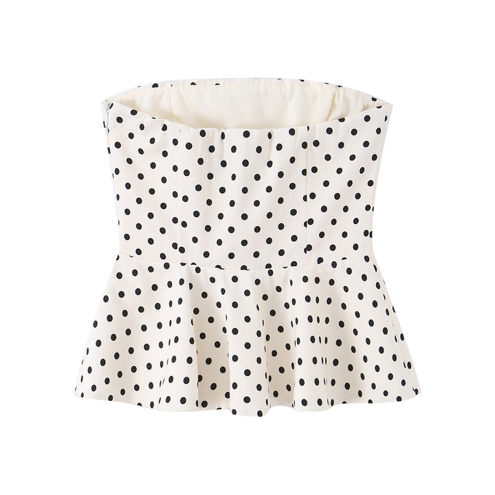 Dame Peplum-top med struktureret polka-dot mønster Skovae
