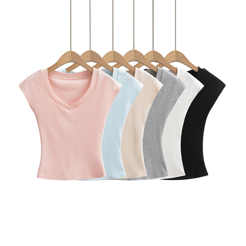Dame Korte Ærmer V-Hals T-Shirt Stilla