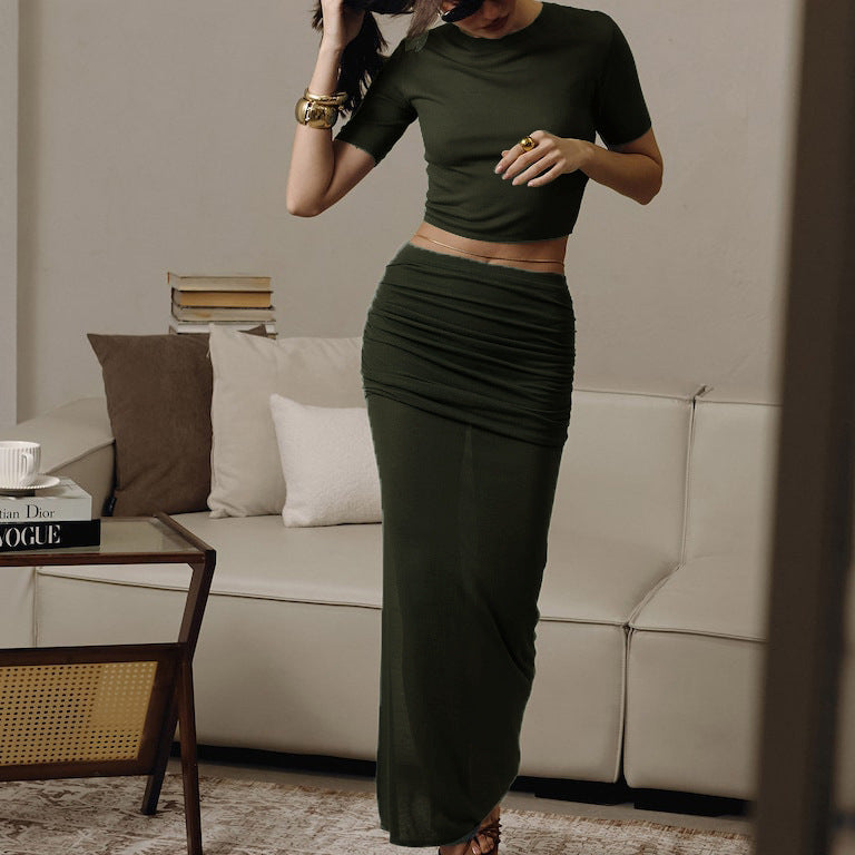 Dame sæt bestående af cropped top og høj split nederdel med flæsedetaljer Stilla