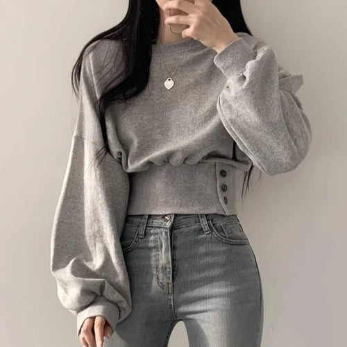 Damer fashionable cropped sweatshirt med puff ærmer Stilla