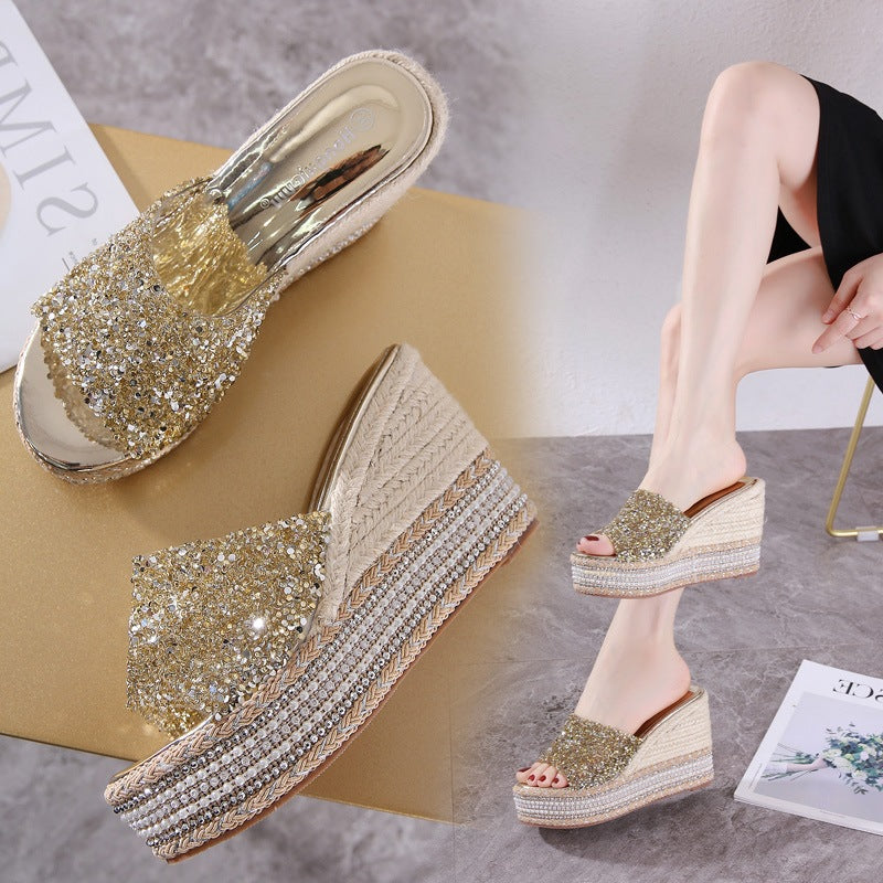 Dame Wedge-sandaler med glitrende strass-detaljer og komfort-fodbund Stilla