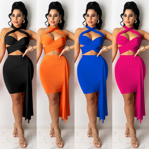 Dame Cut-Out Minikjole med asymmetrisk design og elegant indpakningsdetalje Stilla