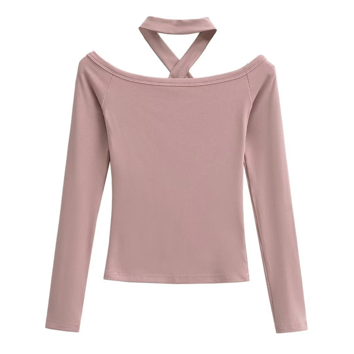 Dame Langærmet Overdel med mode Off-Shoulder Design og justerbar Krave Stilla