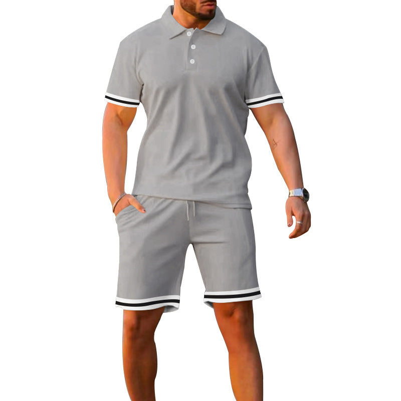 Herrer sportiv Poloshirt og fritid-Shorts sæt med elastisk talje og kontraststriber Stilla