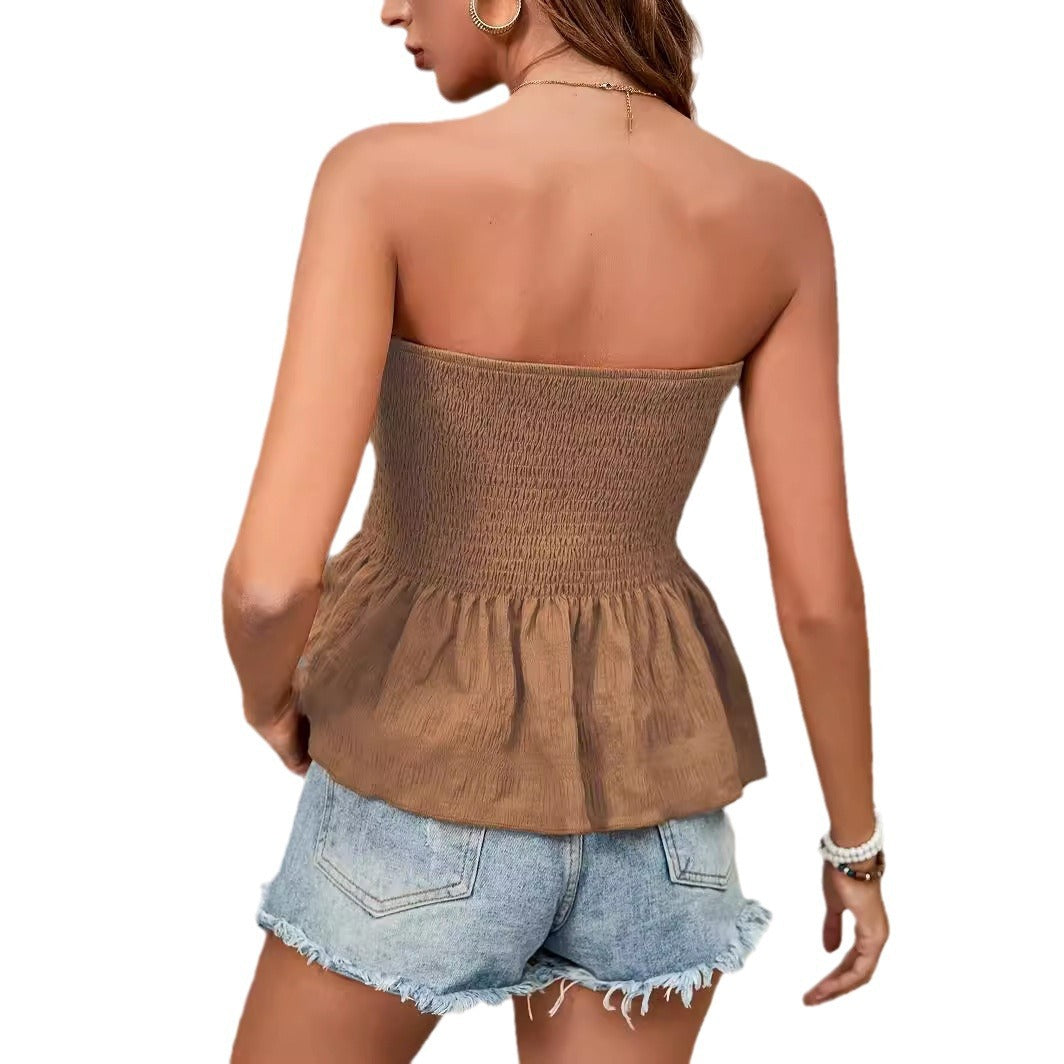 Damer Strapless Bohemian Trykt Smocked Top Stilla