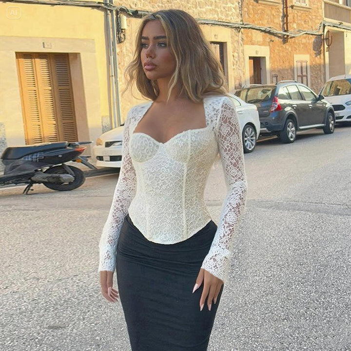 Dame elegant spidsbluse med lange ærmer og taljeret snit Skovae