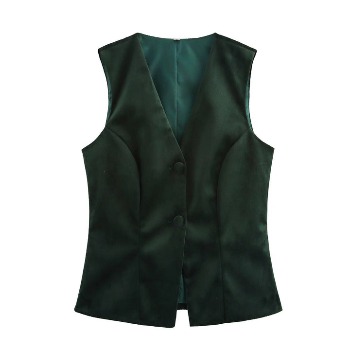 Dame Elegant Satin-vest med figursyet snit og knapdetaljer Stilla