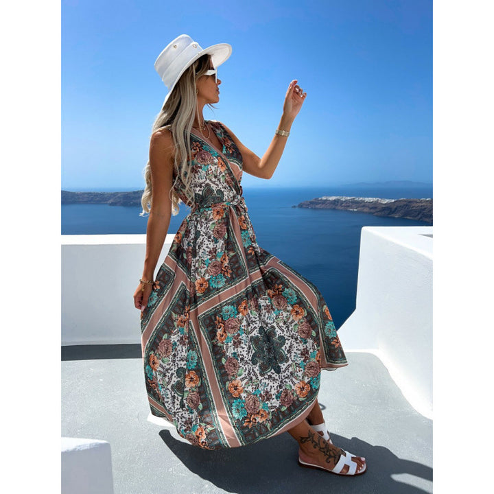 Dame Floral Print Maxi Kjole med stilfuld Bindebælte Stilla
