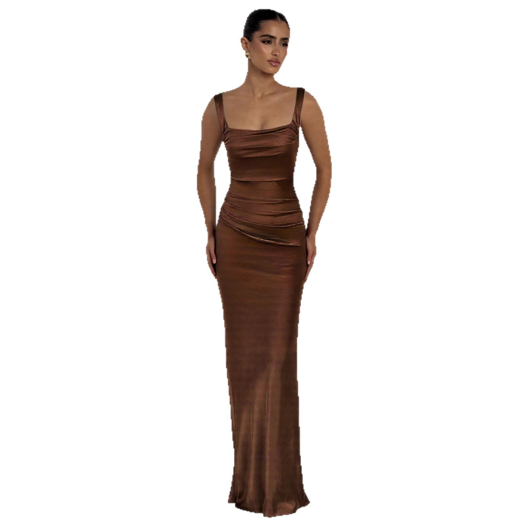 Dame Elegant Satin-Maxi-Kjole med figursamlende Design Skovae