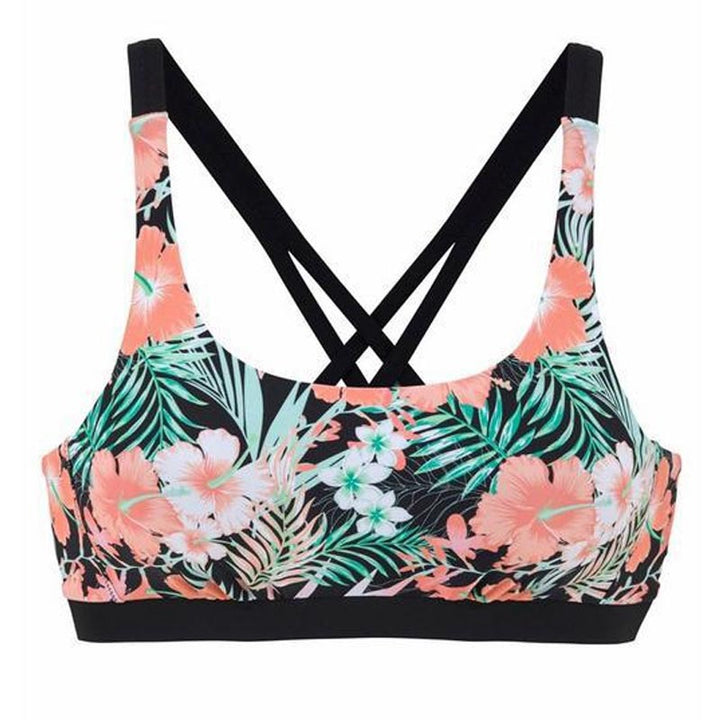 Dame Bikini-top med blomstret design og sporty rygudskæring Skovae