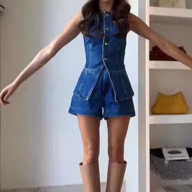 Dame Denim Overalls med smart snit og knapdetaljer Skovae