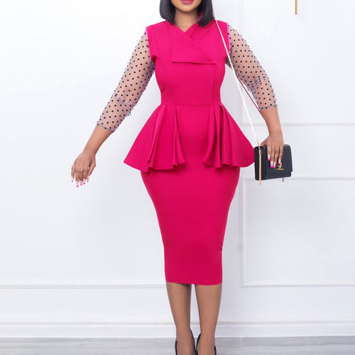 Dame elegant Peplum-kjole med moderne prikkemønsterærmer Stilla