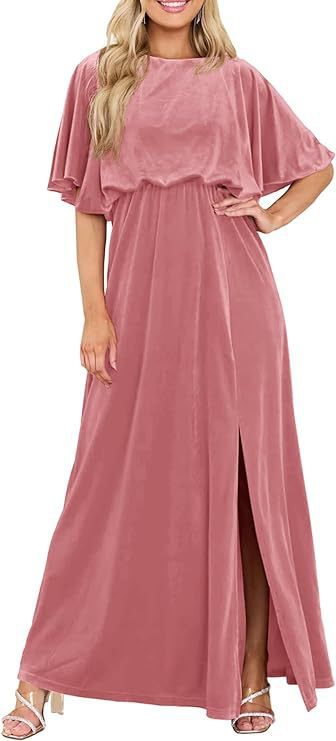 Dame Elegant Maxikjole med sideslag og voluminøse ærmer Stilla