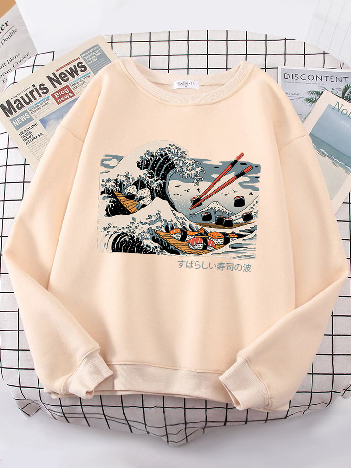 Kvindernes sweatshirt med kunstnerisk bølgedesign og komfortabel pasform Stilla